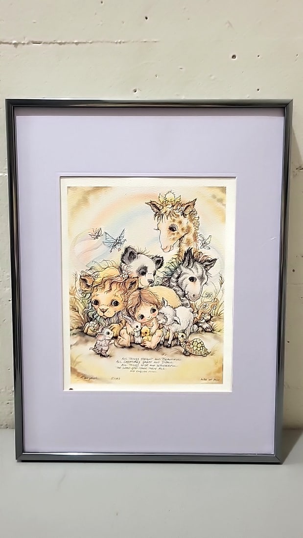 Lot Of 4 Jody Bergsma Framed Prints 1 Frame Missing Glass Child In Snow Swans Animals Praying Bed - 17