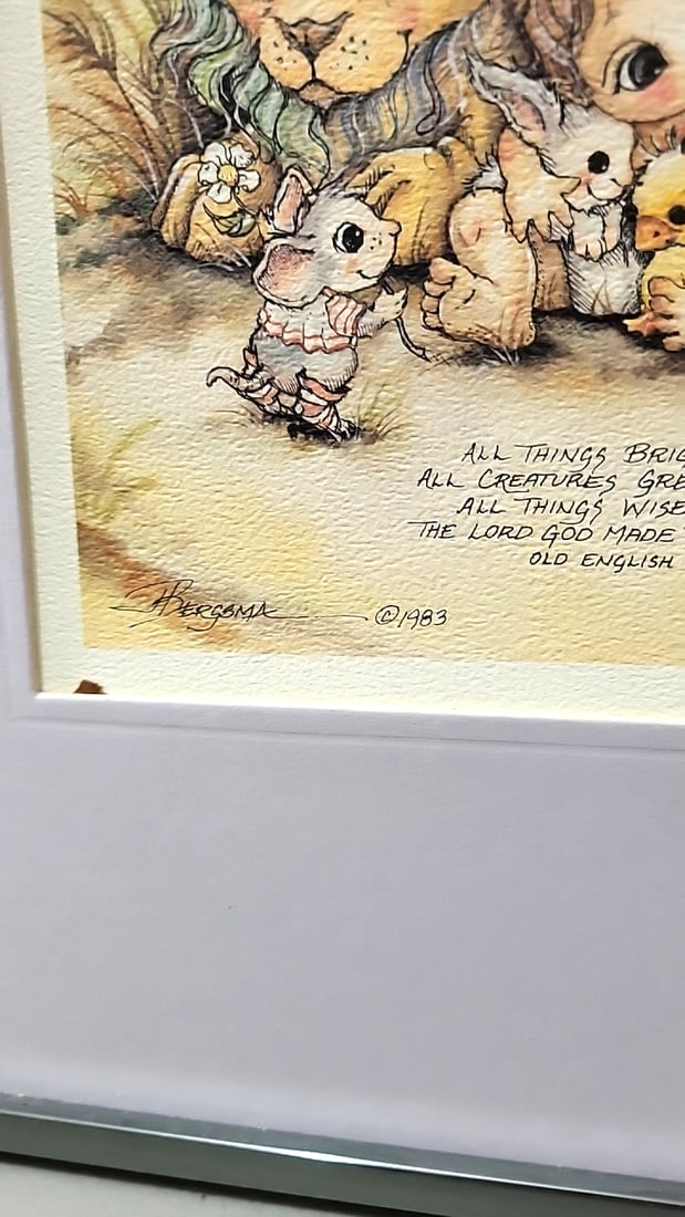 Lot Of 4 Jody Bergsma Framed Prints 1 Frame Missing Glass Child In Snow Swans Animals Praying Bed - 20