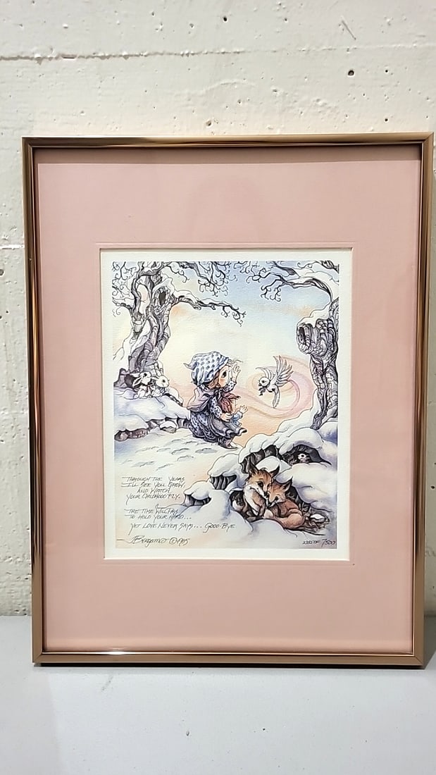 Lot Of 4 Jody Bergsma Framed Prints 1 Frame Missing Glass Child In Snow Swans Animals Praying Bed - 2