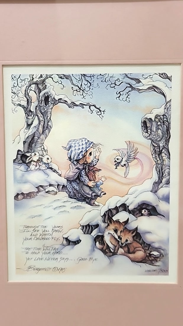 Lot Of 4 Jody Bergsma Framed Prints 1 Frame Missing Glass Child In Snow Swans Animals Praying Bed - 3