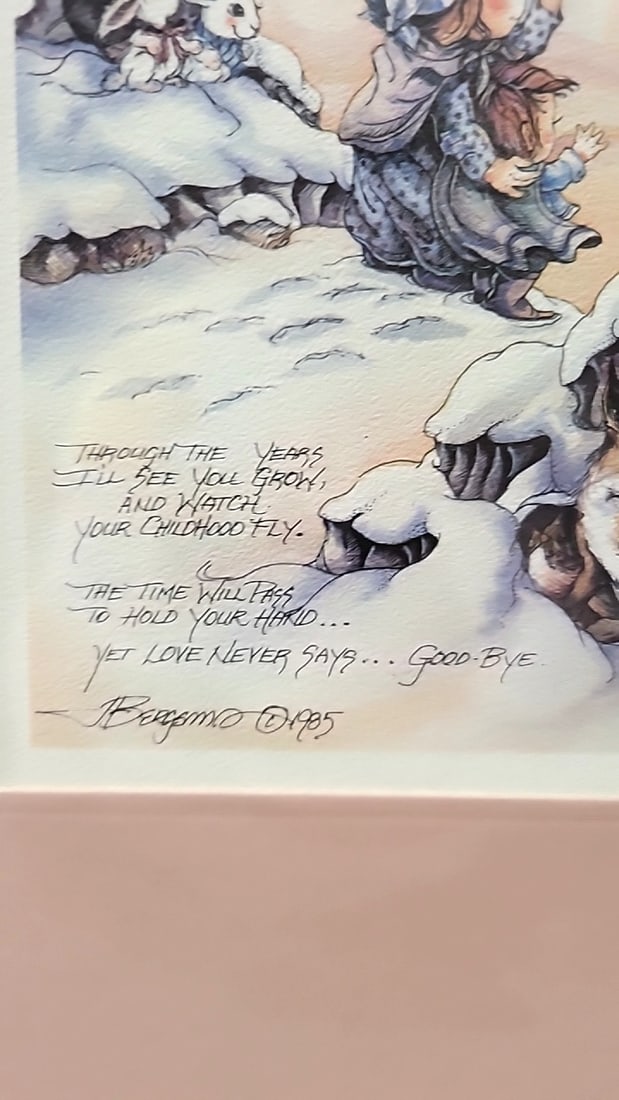 Lot Of 4 Jody Bergsma Framed Prints 1 Frame Missing Glass Child In Snow Swans Animals Praying Bed - 4
