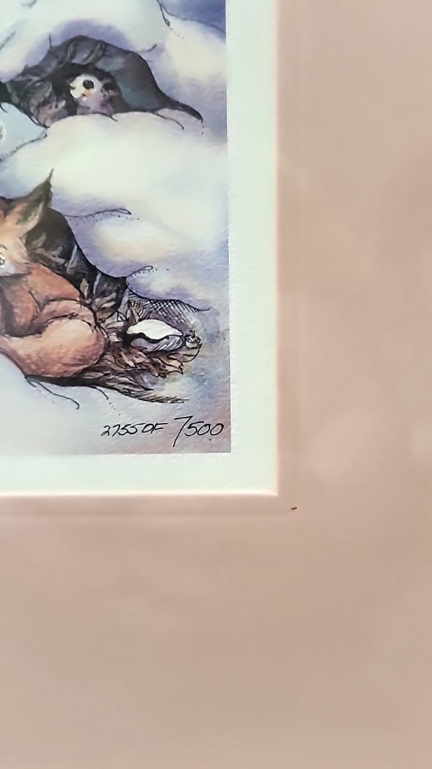 Lot Of 4 Jody Bergsma Framed Prints 1 Frame Missing Glass Child In Snow Swans Animals Praying Bed - 5