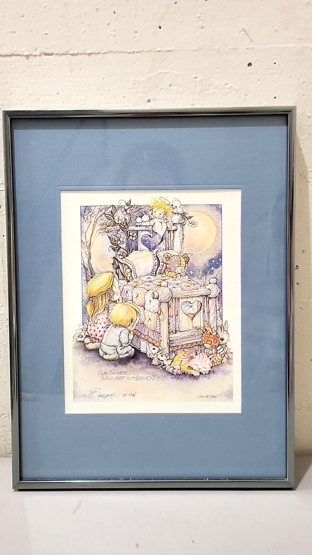 Lot Of 4 Jody Bergsma Framed Prints 1 Frame Missing Glass Child In Snow Swans Animals Praying Bed - 6