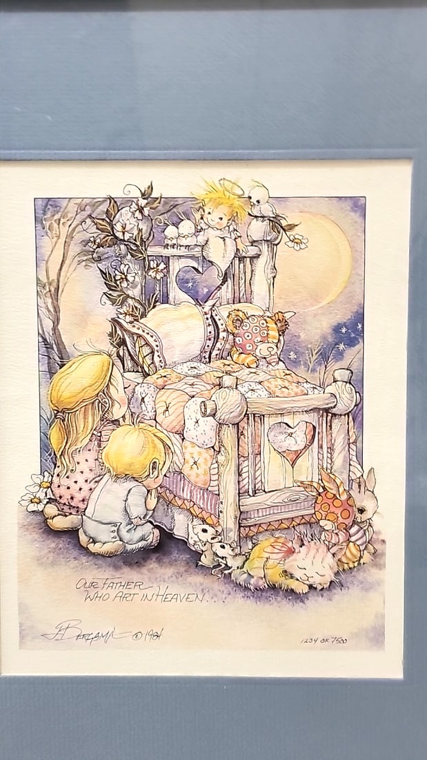 Lot Of 4 Jody Bergsma Framed Prints 1 Frame Missing Glass Child In Snow Swans Animals Praying Bed - 7