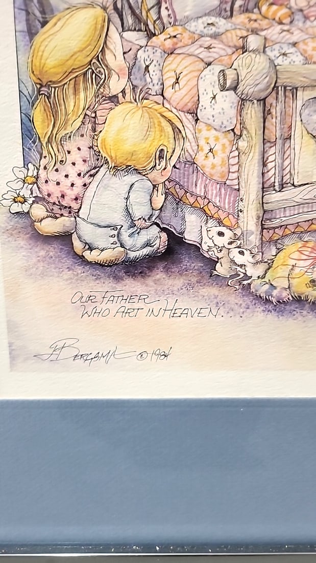 Lot Of 4 Jody Bergsma Framed Prints 1 Frame Missing Glass Child In Snow Swans Animals Praying Bed - 8