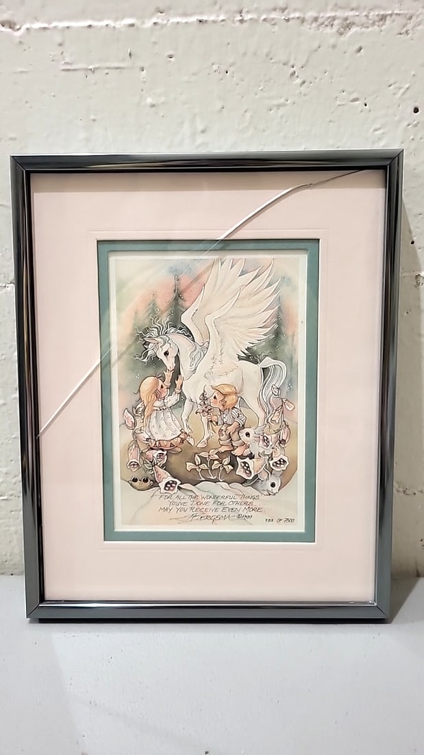 Lot Of 2 Jody Bergsma Signed Numbered Framed Prints Cats Children Unicorn Pegasus Books Read - 2