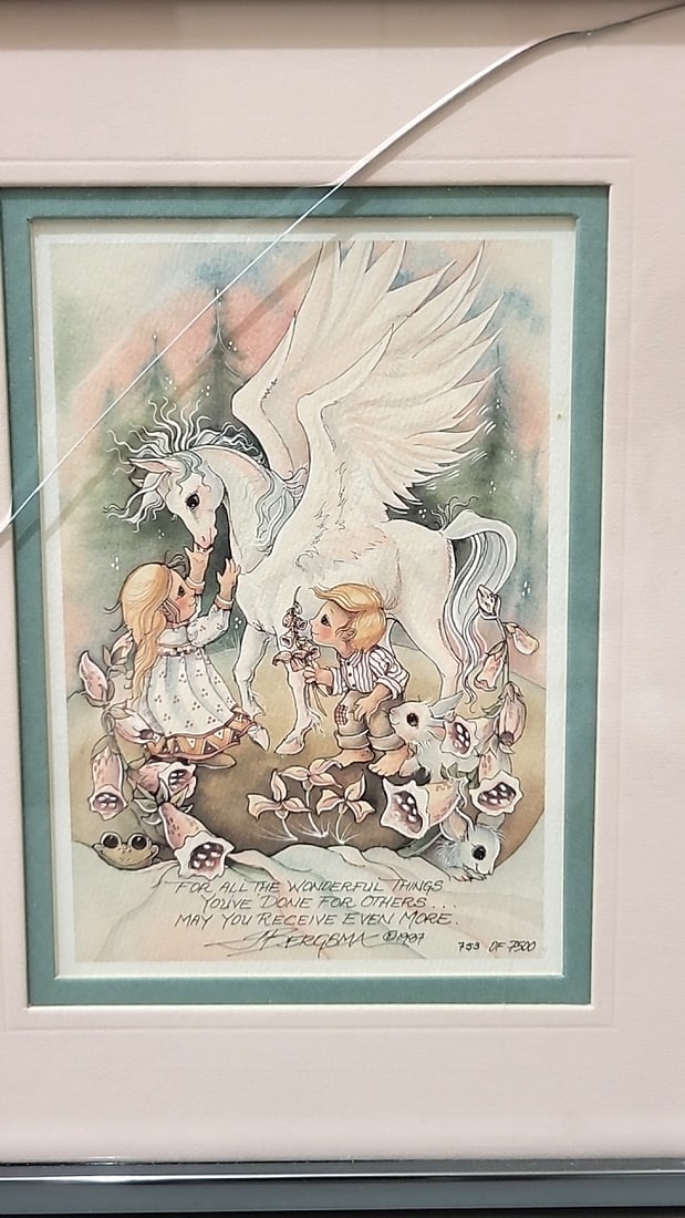 Lot Of 2 Jody Bergsma Signed Numbered Framed Prints Cats Children Unicorn Pegasus Books Read - 3