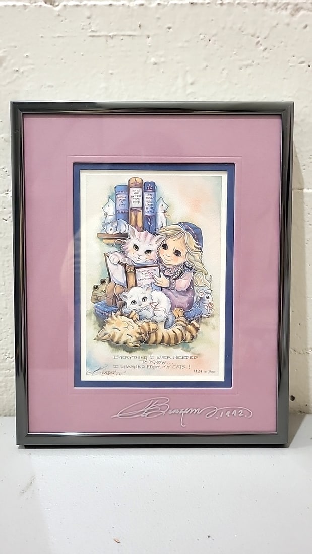 Lot Of 2 Jody Bergsma Signed Numbered Framed Prints Cats Children Unicorn Pegasus Books Read - 6