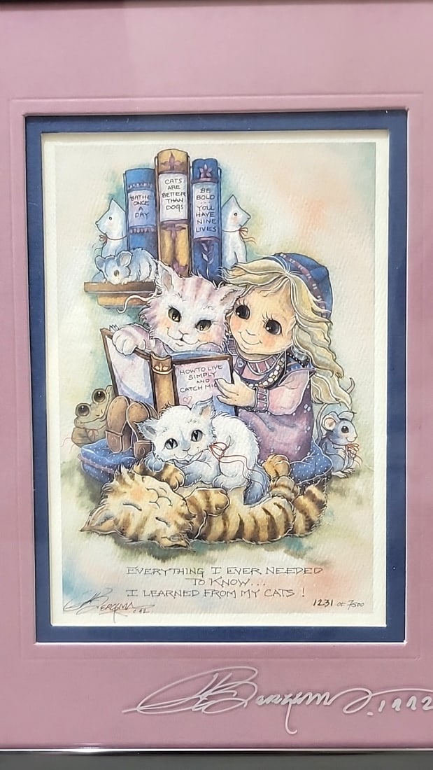 Lot Of 2 Jody Bergsma Signed Numbered Framed Prints Cats Children Unicorn Pegasus Books Read - 7