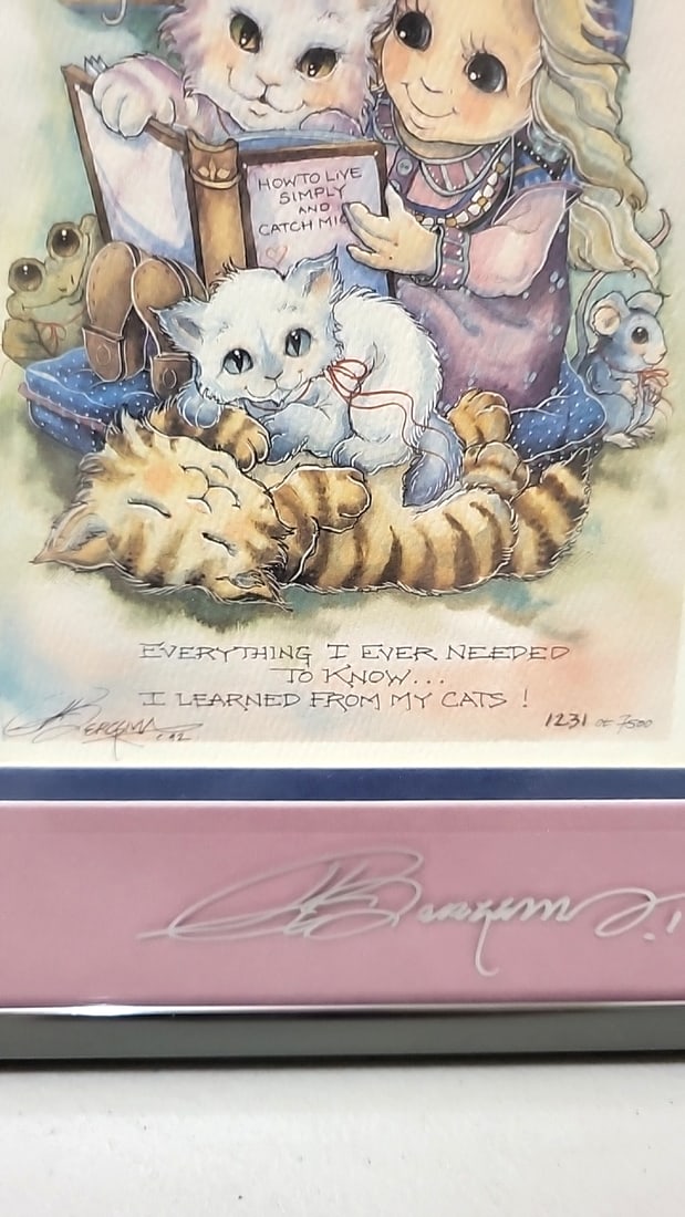 Lot Of 2 Jody Bergsma Signed Numbered Framed Prints Cats Children Unicorn Pegasus Books Read - 8