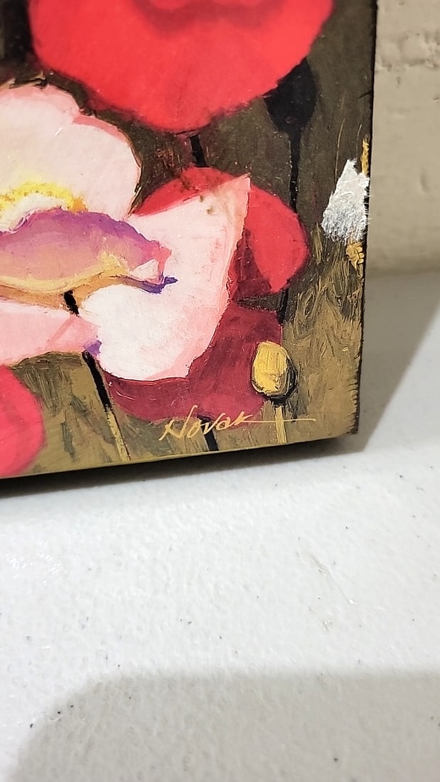 Lot Of 2 Novak Signed Floral Poppy Canvas Wall Art Paintings - 10