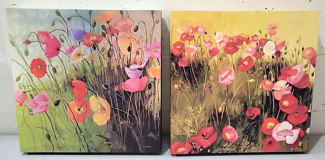 Lot Of 2 Novak Signed Floral Poppy Canvas Wall Art Paintings: 12x12x3 5lb attention – shipping artwork is very expensive. The shipping price shown in the listing is the liveshipping service by liveauctioneers. We offer our own in-house shipping as well whi