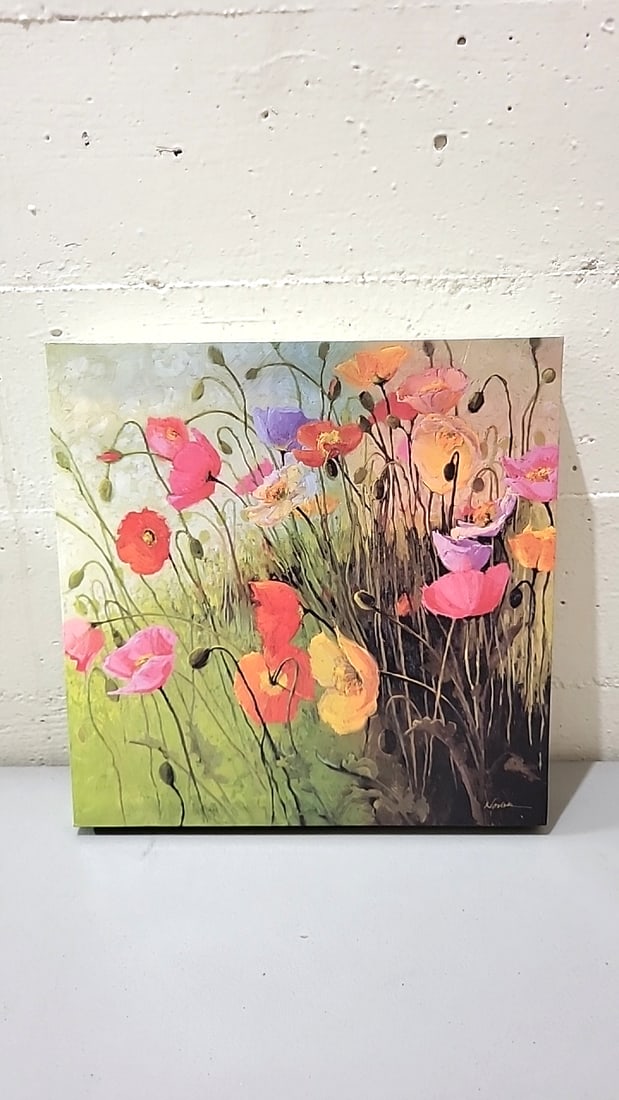 Lot Of 2 Novak Signed Floral Poppy Canvas Wall Art Paintings - 2