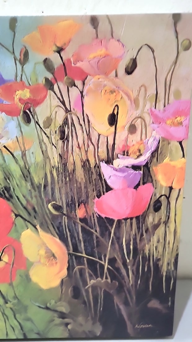 Lot Of 2 Novak Signed Floral Poppy Canvas Wall Art Paintings - 4