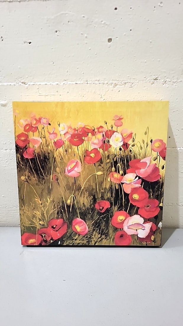 Lot Of 2 Novak Signed Floral Poppy Canvas Wall Art Paintings - 7