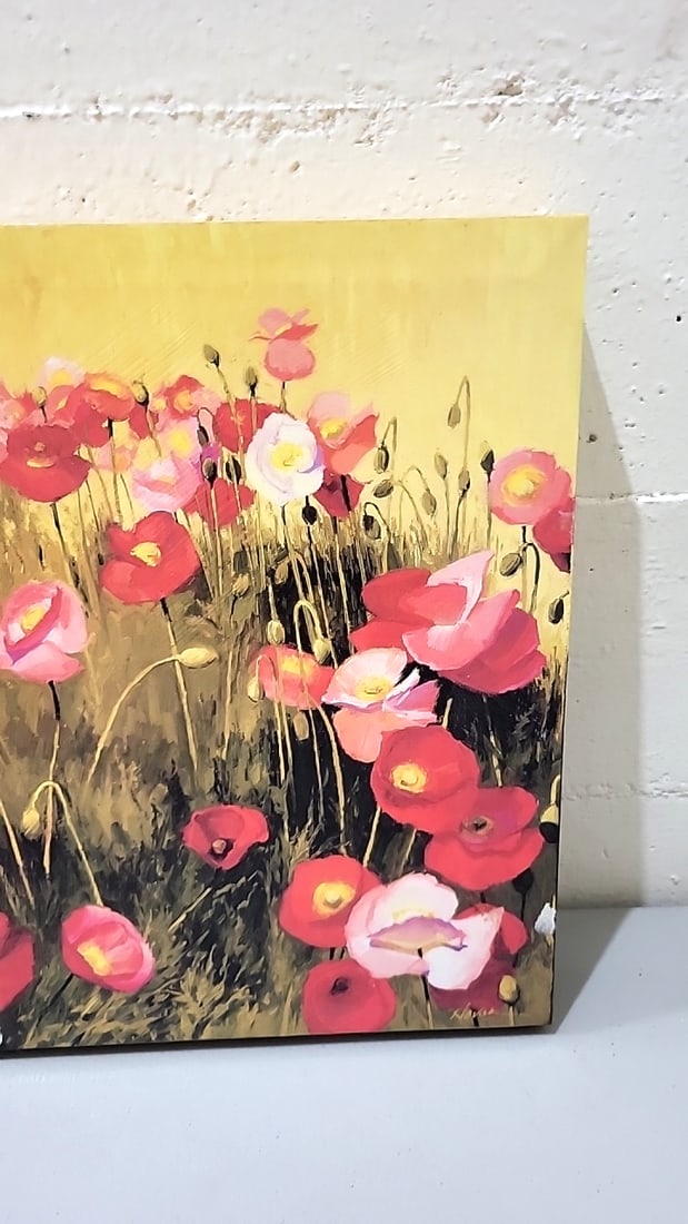 Lot Of 2 Novak Signed Floral Poppy Canvas Wall Art Paintings - 9