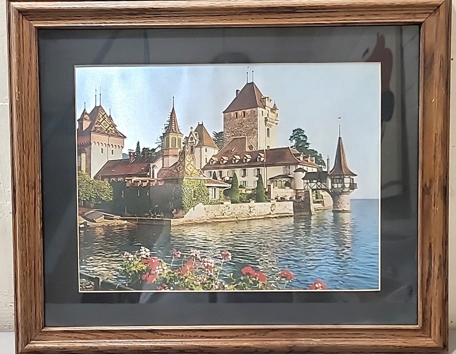 Metallic Framed Oberhofen Castle Switzerland Print, Wood Frame Black Mat: 23x19x1 10lb attention – shipping artwork is very expensive. The shipping price shown in the listing is the liveshipping service by liveauctioneers. We offer our own in-house shipping as well wh
