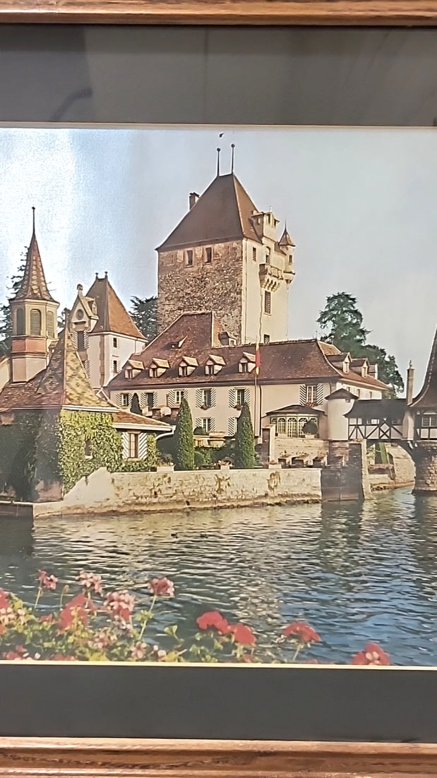 Metallic Framed Oberhofen Castle Switzerland Print, Wood Frame Black Mat - 2