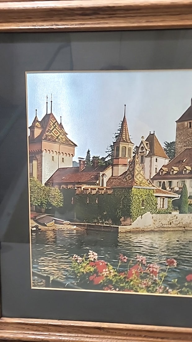 Metallic Framed Oberhofen Castle Switzerland Print, Wood Frame Black Mat - 3