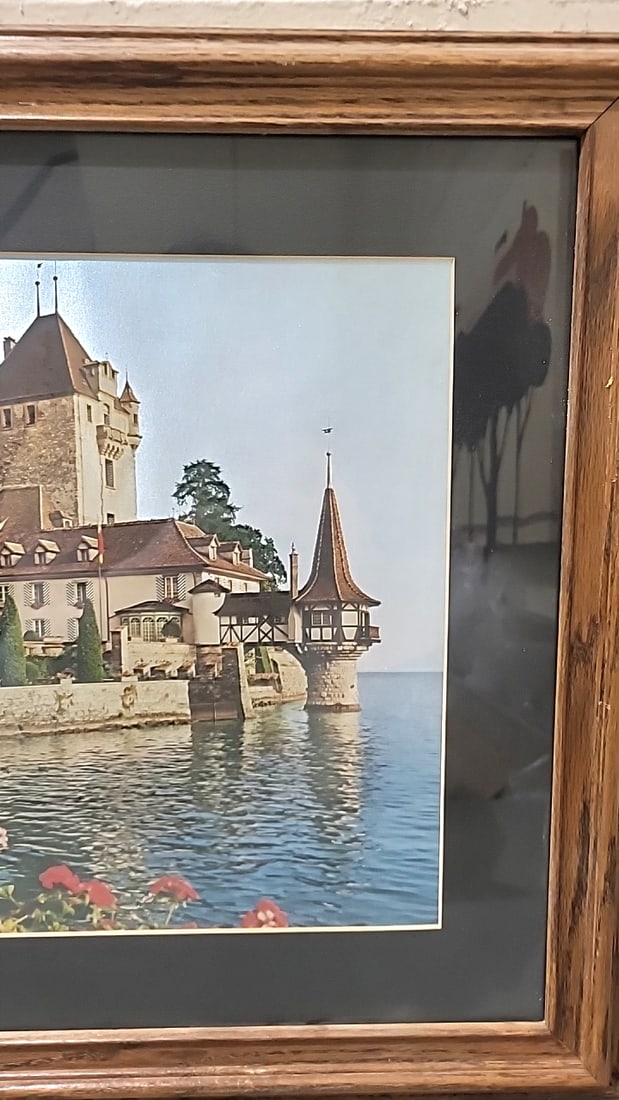 Metallic Framed Oberhofen Castle Switzerland Print, Wood Frame Black Mat - 4