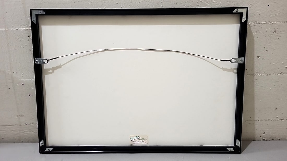 Crowley Signed Framed Tropical Palm Watercolor Artwork, Black Frame Teal Mat - 5