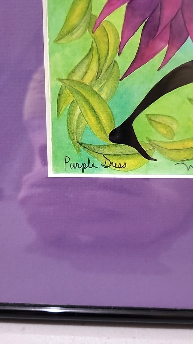 Nancy Hoke Framed Purple Dress Tropical Dancer Fruit Hat Art Print With Purple Mat Maui Hawaii - 6