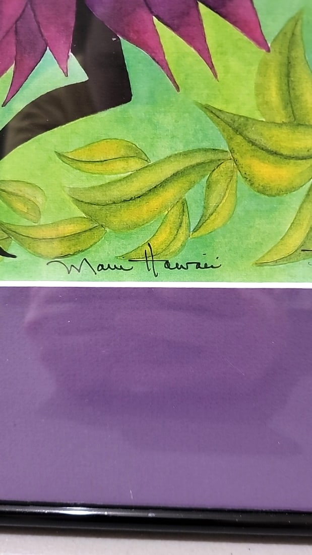 Nancy Hoke Framed Purple Dress Tropical Dancer Fruit Hat Art Print With Purple Mat Maui Hawaii - 7