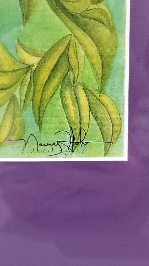 Nancy Hoke Framed Purple Dress Tropical Dancer Fruit Hat Art Print With Purple Mat Maui Hawaii - 8