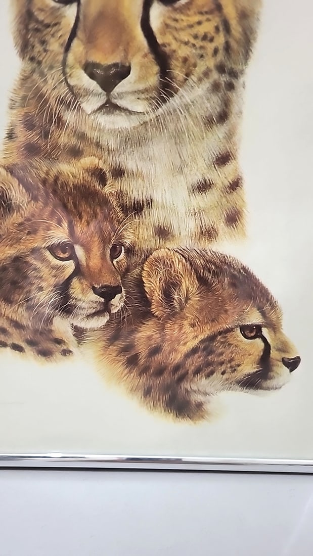 Framed Signed Cheetah Mother And Cubs Wildlife Art Print, Silver-tone Frame - 4