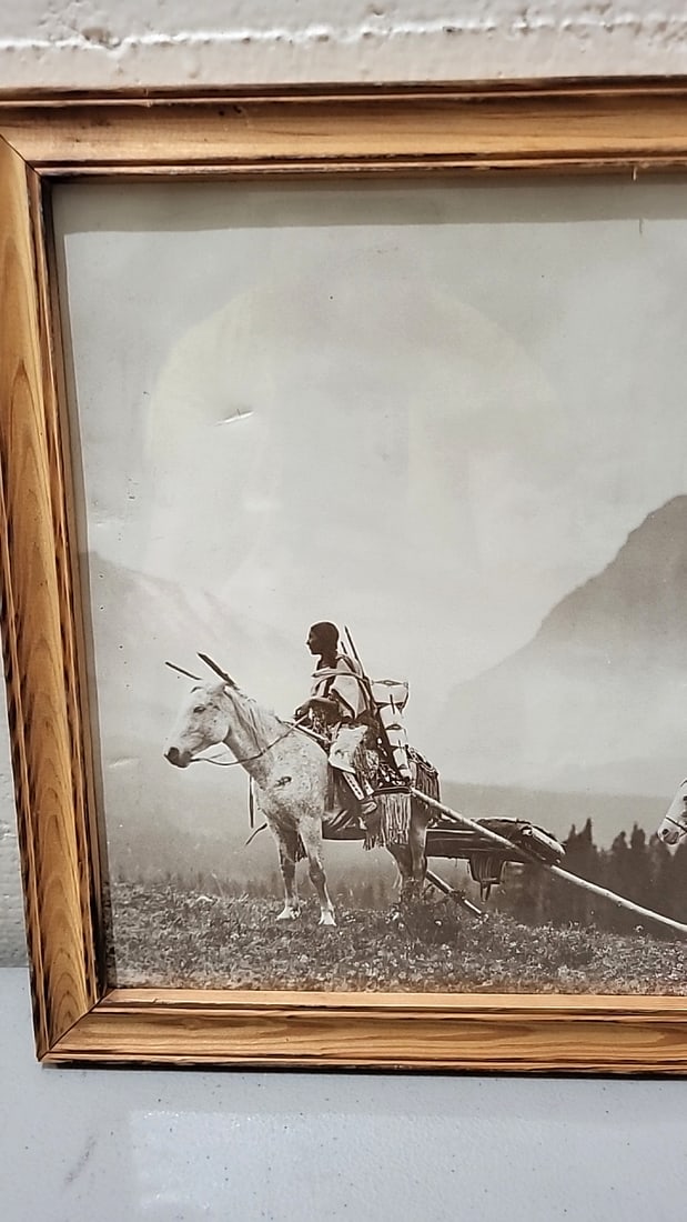 Framed Sepia Print "the Blackfoot Indians" Native American Horseback Travois Scene - 2