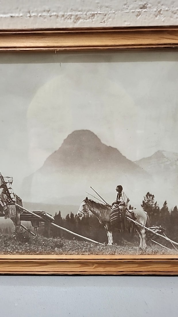 Framed Sepia Print "the Blackfoot Indians" Native American Horseback Travois Scene - 3