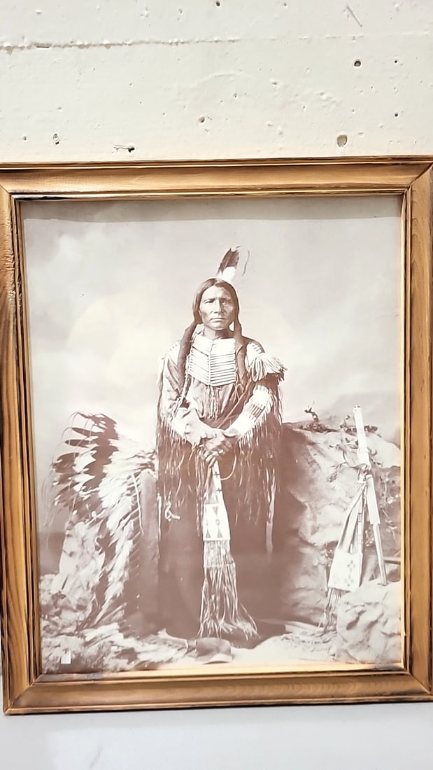Little Big Man Ogalalla Dakota Sioux Framed Sepia Photograph Of Native American Man In Traditiona... - 2
