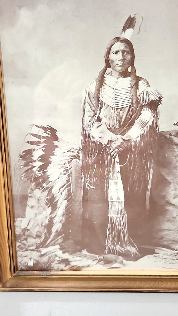 Little Big Man Ogalalla Dakota Sioux Framed Sepia Photograph Of Native American Man In Traditiona... - 4