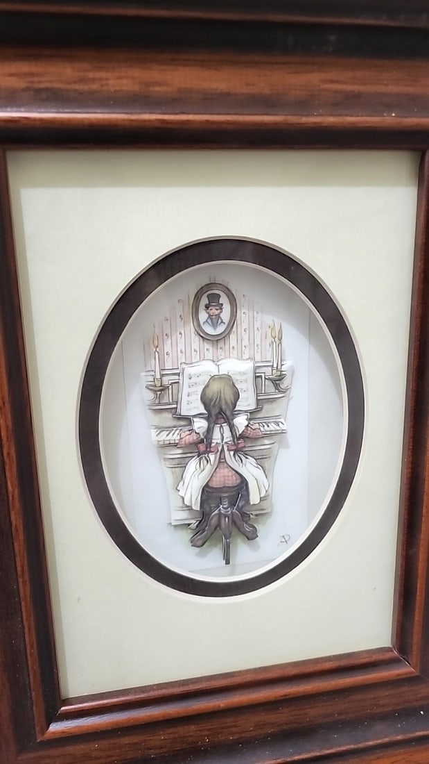 Anton Pieck 3d Decoupage Framed Picture Girl Playing Piano - 3