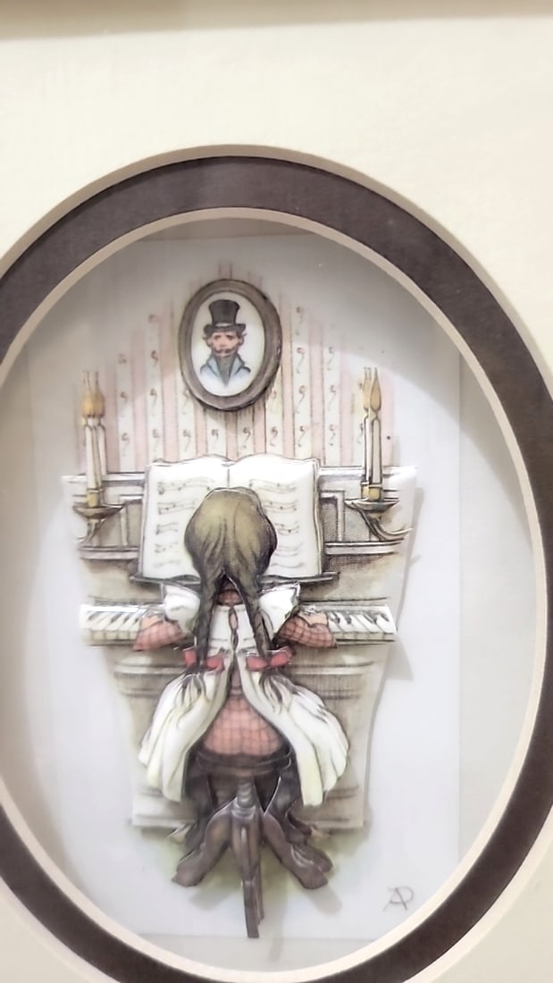Anton Pieck 3d Decoupage Framed Picture Girl Playing Piano - 4