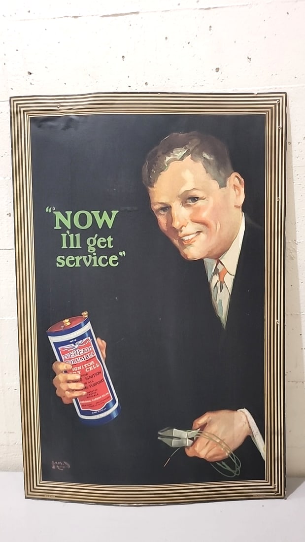 Lot Of 11 Sam Brown Eveready Columbia Ignitor Dry Cell Battery Advertising Sign Now Ill Get Service - 2