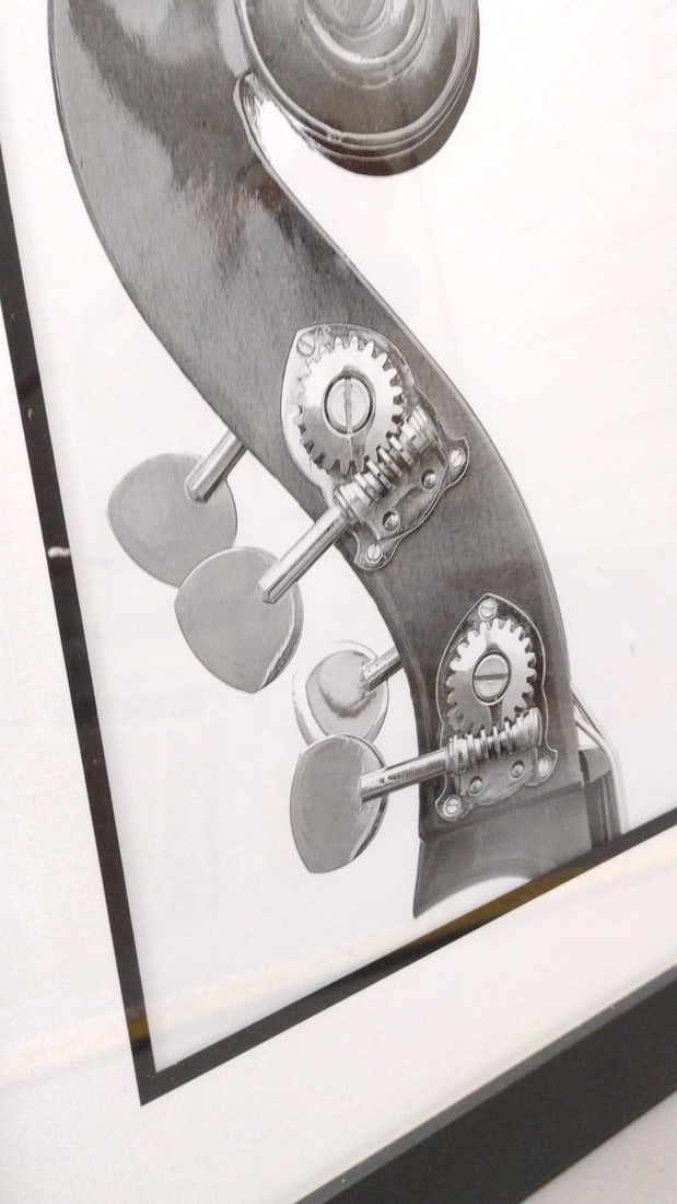 Framed Black & White Double Bass Scroll Print, Black Frame, 18 X 24 In - 2