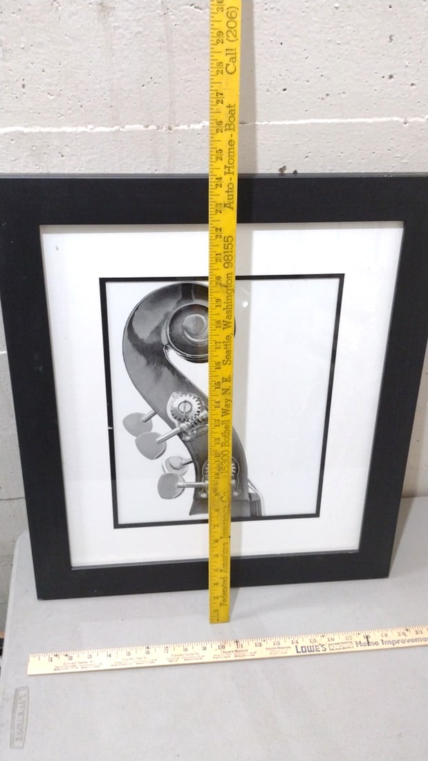 Framed Black & White Double Bass Scroll Print, Black Frame, 18 X 24 In - 4