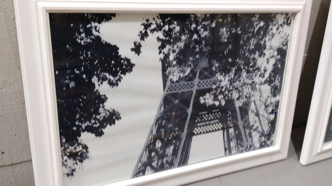 Pair Of White Framed Black-and-white Photo Prints, Eiffel Tower And Horses - 2