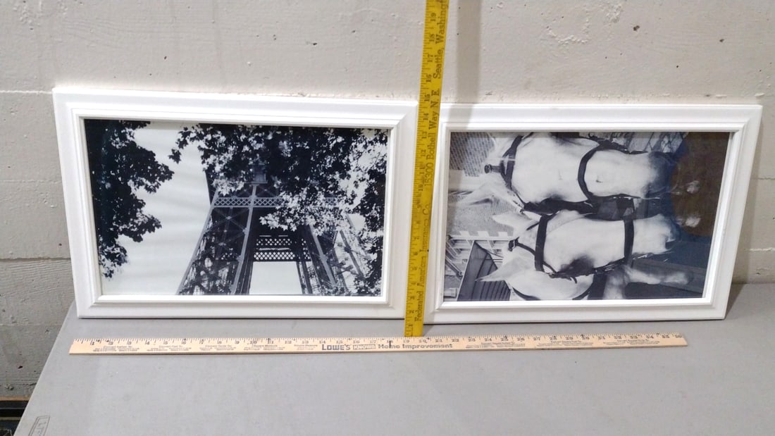 Pair Of White Framed Black-and-white Photo Prints, Eiffel Tower And Horses - 4