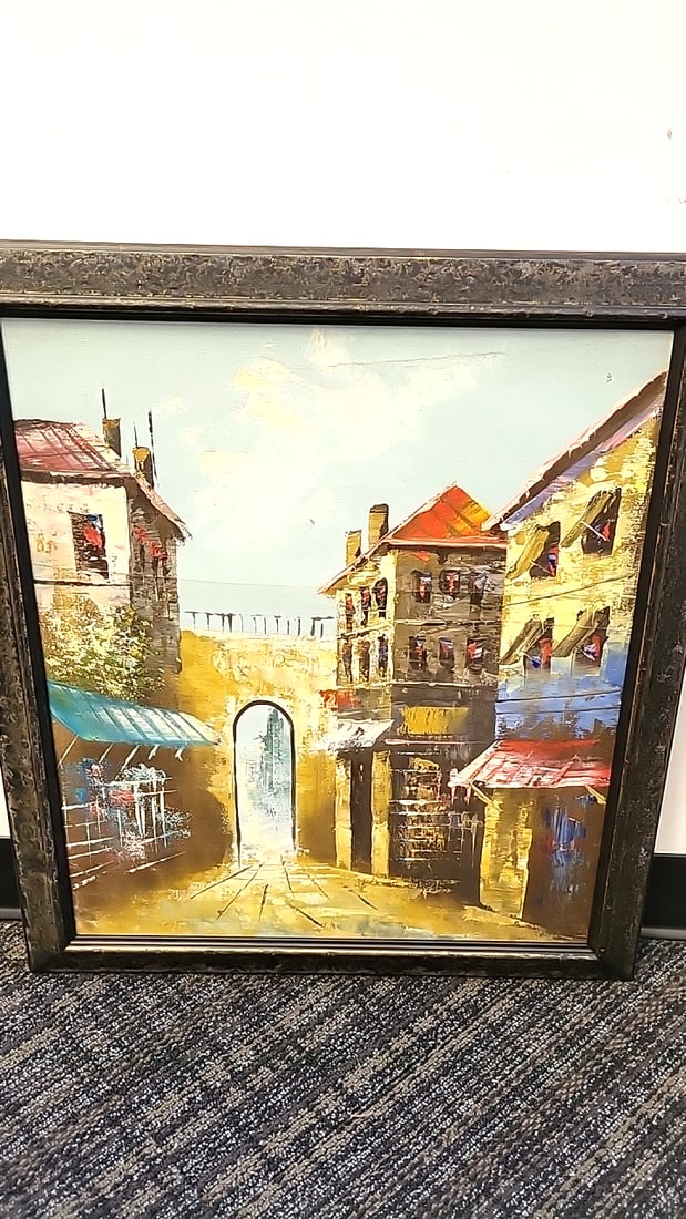 Framed Impressionist European Street Scene Painting On Canvas With Black Gold Frame: 27x22x2 3 attention – shipping artwork is very expensive. The shipping price shown in the listing is the liveshipping service by liveauctioneers. We offer our own in-house shipping as well
