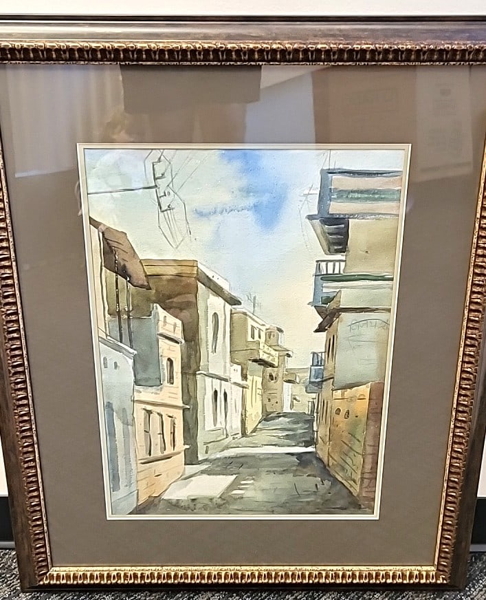 Framed Watercolor Street Scene Painting, Narrow Alley Cityscape, Ornate Gold Frame: 25x32x3 6 attention – shipping artwork is very expensive. The shipping price shown in the listing is the liveshipping service by liveauctioneers. We offer our own in-house shipping as well which