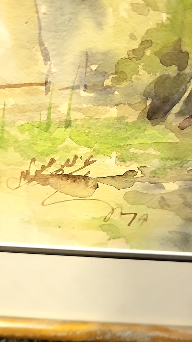 Framed Watercolor Houseboat River Landscape Painting, Signed, Dated 1979, Approx 24 In Wide - 3