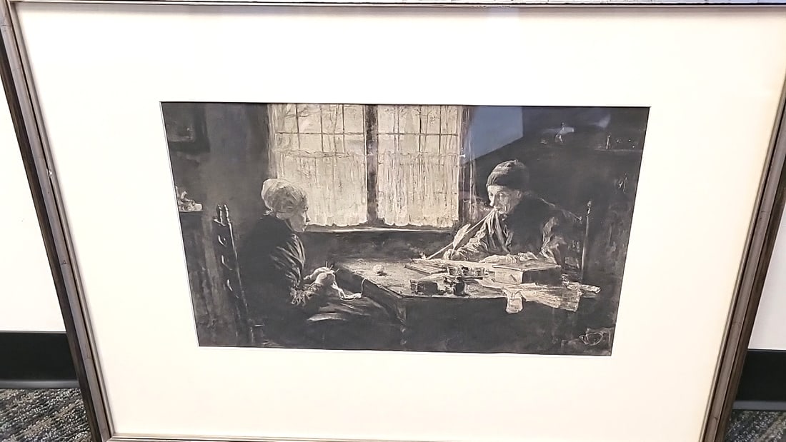 Joseph Israels Framed Black-and-white Print Of Two Figures At Table, Approx. 32 In Wide: 30x23x2 5 attention – shipping artwork is very expensive. The shipping price shown in the listing is the liveshipping service by liveauctioneers. We offer our own in-house shipping as well