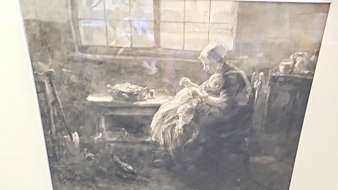 Joseph Israele Framed Monochrome Print Of Woman Sewing By Window Interior Scene - 2
