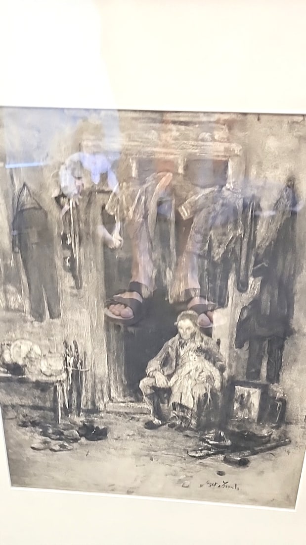 Jospeh Israels Framed Jozef Israels Sepia Art Print, Cobbler Workshop Scene - 2