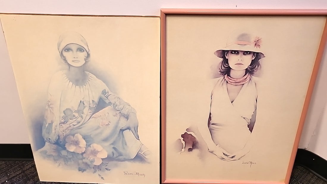 Pair Of Sara Moon Female Portrait Prints, Hat & Floral Dress Pastel Wall Art: 21x29x3 6 attention – shipping artwork is very expensive. The shipping price shown in the listing is the liveshipping service by liveauctioneers. We offer our own in-house shipping as well which