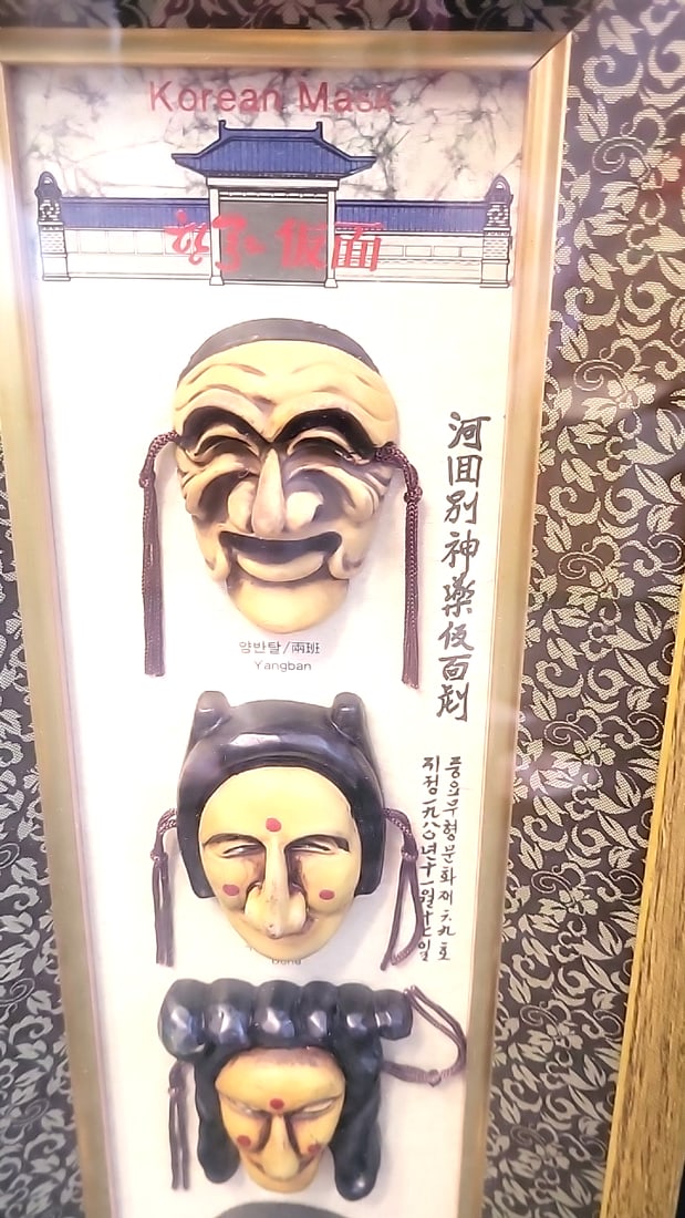 Framed Korean Traditional Masks Wall Art Shadow Box Yangban Bune Kaksi Seonbi Made In Korea - 2