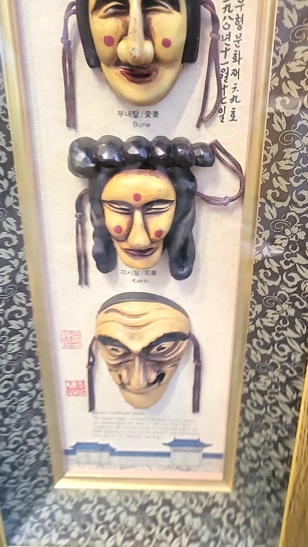 Framed Korean Traditional Masks Wall Art Shadow Box Yangban Bune Kaksi Seonbi Made In Korea - 3