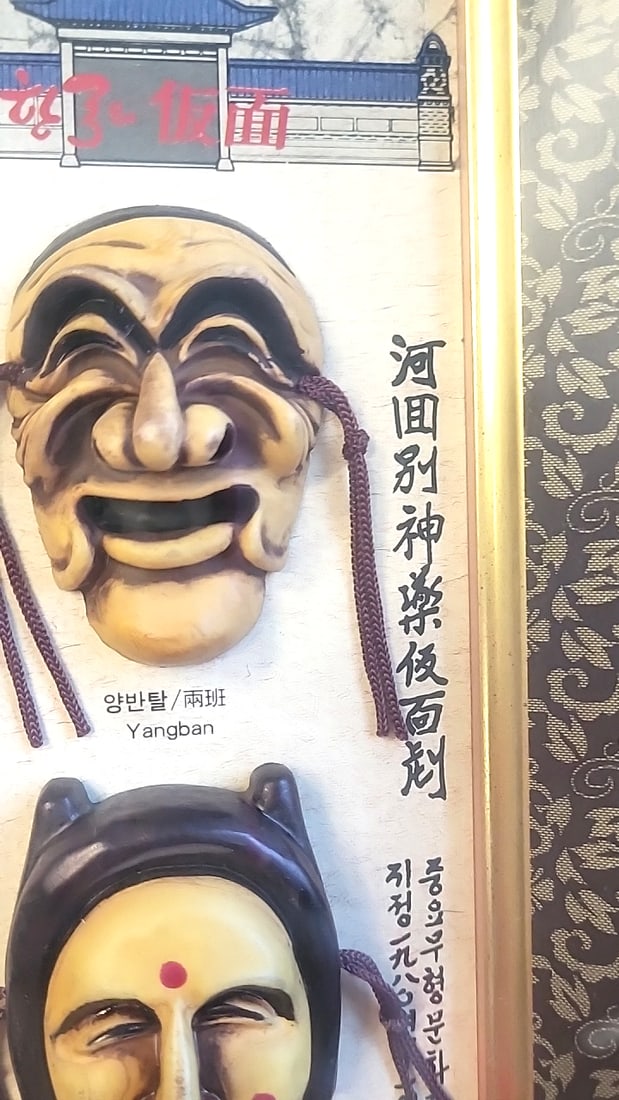 Framed Korean Traditional Masks Wall Art Shadow Box Yangban Bune Kaksi Seonbi Made In Korea - 4